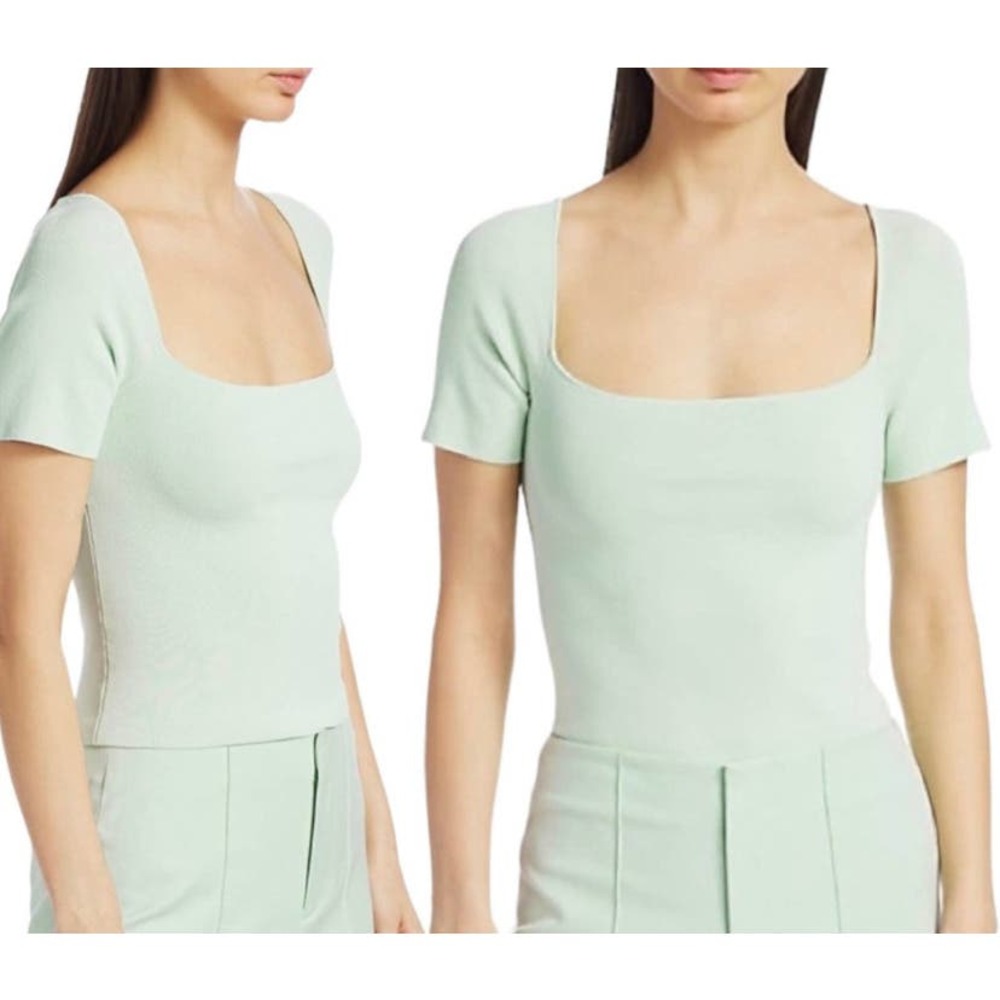 Alice + Olivia Brynn Square Neck Fitted Top pullover knit mint green small